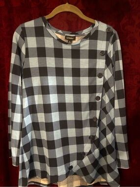 Links of London Blue and navy blue Buffalo Check Button-Accent Top